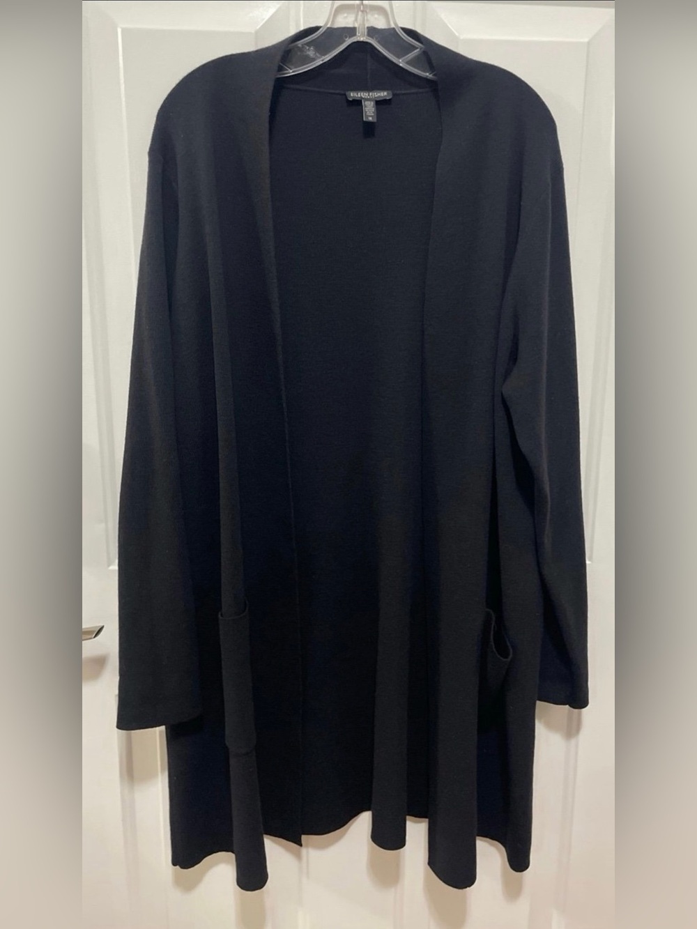 Eileen Fisher Long Black Open front Cardigan 1X Black 100 % Wool